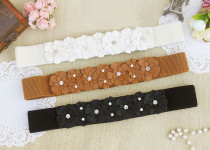 Women's flower elastic belt skirt belt sweet and versatile rhinestone thin waist dress accessories
