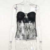Sexy Lace Panel Hollow Bra Top Fashion Style Printed Vest