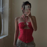 Neck hanging hollow basic sexy top European and American street fashion hot girl slim backless versatile vest
