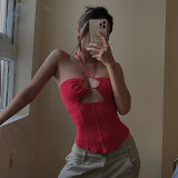 Neck hanging hollow basic sexy top European and American street fashion hot girl slim backless versatile vest