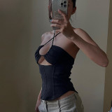 Neck hanging hollow basic sexy top European and American street fashion hot girl slim backless versatile vest