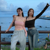 Basic Off Shoulder Short Top Fashion Spice Style Solid Versatile Strap