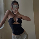 Neck hanging hollow basic sexy top European and American street fashion hot girl slim backless versatile vest