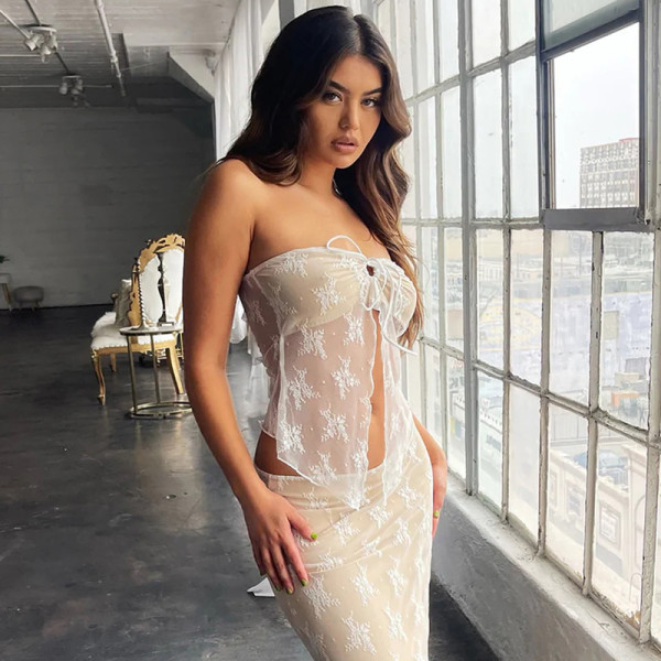Sexy Lace Panel Hollow Bra Top Fashion Style Printed Vest