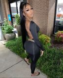 Women's solid color sexy backless tight long sleeve jumpsuit pants