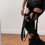 Slim slim hollow lace velvet casual pants design sense versatile pants