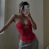 Neck hanging hollow basic sexy top European and American street fashion hot girl slim backless versatile vest