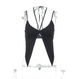 Sexy hollow tie neck exposed navel vest ins small design sense slim hot girl versatile top