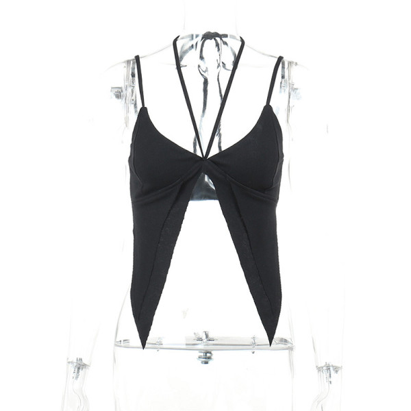 Sexy hollow tie neck exposed navel vest ins small design sense slim hot girl versatile top