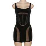 Women's Sexy Spice Girl Low cut Hollow Mesh Perspective Backless Slim Dress