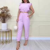 Two piece waist closing short waistcoat high waist leggings fashion casual suit