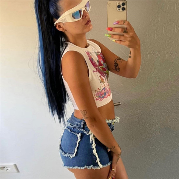 Fashion stitching brushed sexy hip bag tight street casual denim shorts
