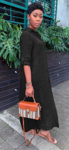 Sexy fashion loose solid color women's long lining dress