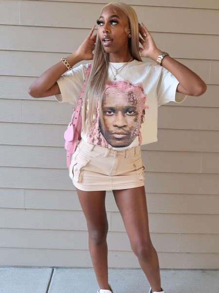 Street hipster high collar women's short sleeve printed loose t-shirt