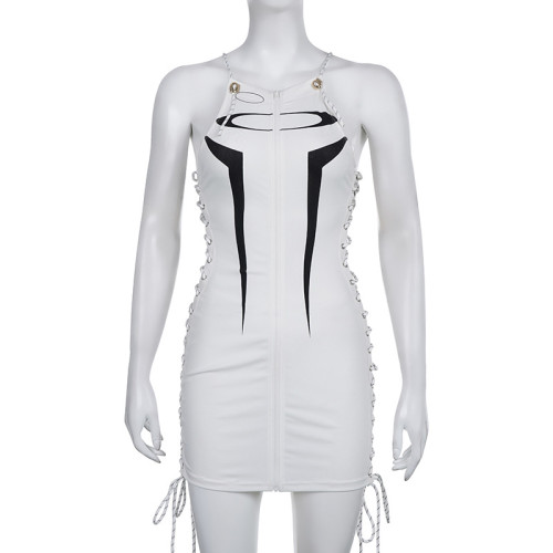 Women's design corns tie hollow sexy zipper sleeveless tight one-piece skirt