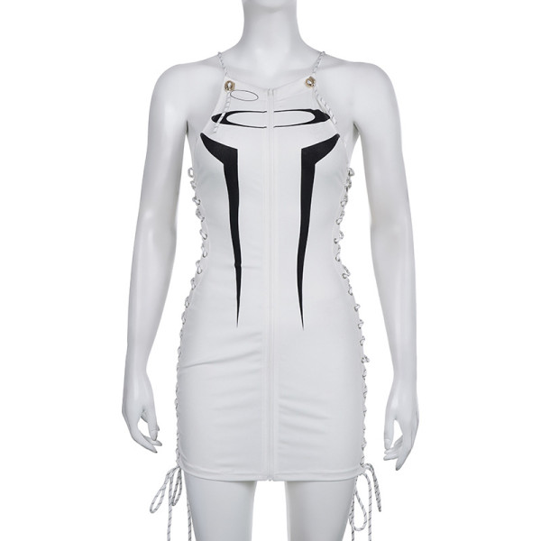 Women's design corns tie hollow sexy zipper sleeveless tight one-piece skirt