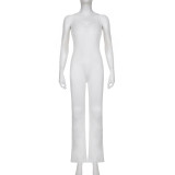 Casual women's slim solid bell bottoms sexy suspenders one-piece pants