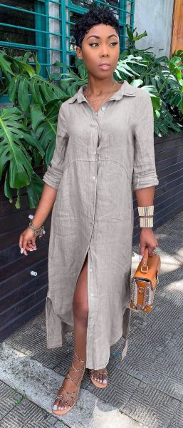 Sexy fashion loose solid color women's long lining dress