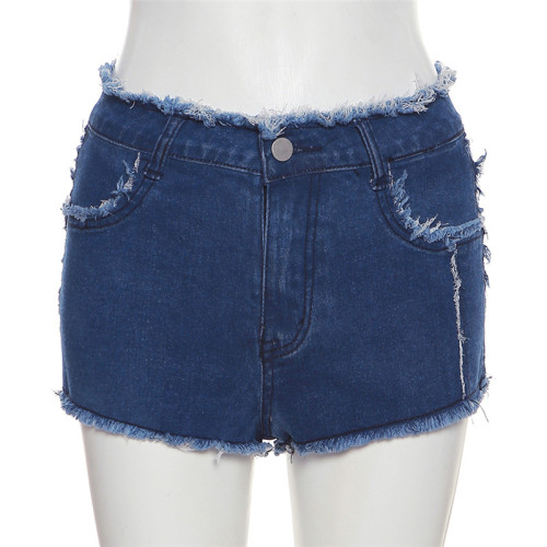 Fashion stitching brushed sexy hip bag tight street casual denim shorts