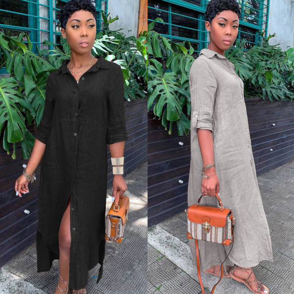 Sexy fashion loose solid color women's long lining dress