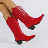 Thick Heel Medium Boots Medium Heel High Boots Women's Boots Large Size Denim Boots