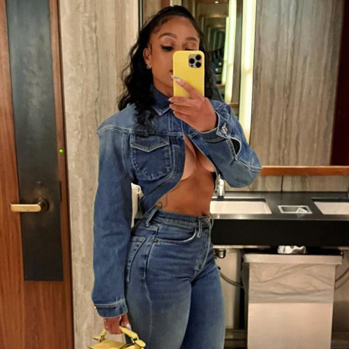 Sexy cardigan casual short denim coat