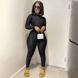 Reversible solid color basic tight long sleeve jumpsuit trousers