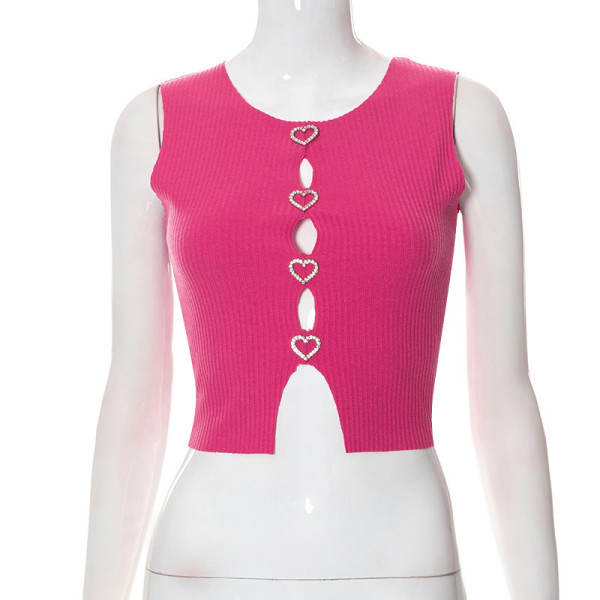 Love metal decoration round neck tight top short sleeve t-shirt