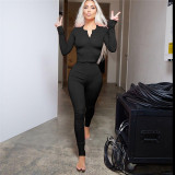 Sexy round neck button top tights casual sports suit