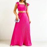 Solid short vest high waist pleated skirt fashion casual suit
