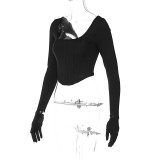 Fashion sexy backless slim long sleeve finger sleeve top