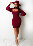 Solid color lantern sleeve half cape two-piece set