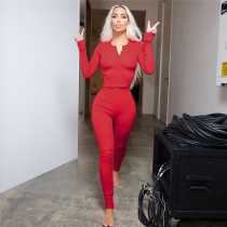 Sexy round neck button top tights casual sports suit