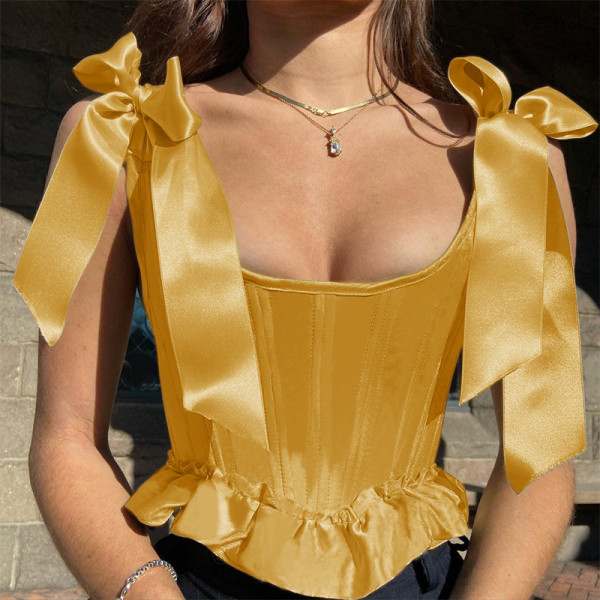 Fashion green ruffle silk lace waist top