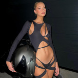 Sexy strap cut out bodysuit bottoming
