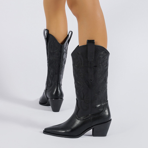 Thick Heel Medium Boots Medium Heel High Boots Women's Boots Large Size Denim Boots