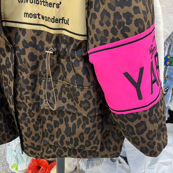 Color blocked heavy industry embroidery letters loose large casual cotton coat