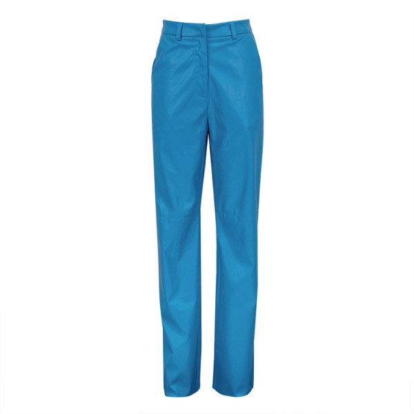 Fashion slim and slim PU casual straight trousers Women's long leather trousers are brushed