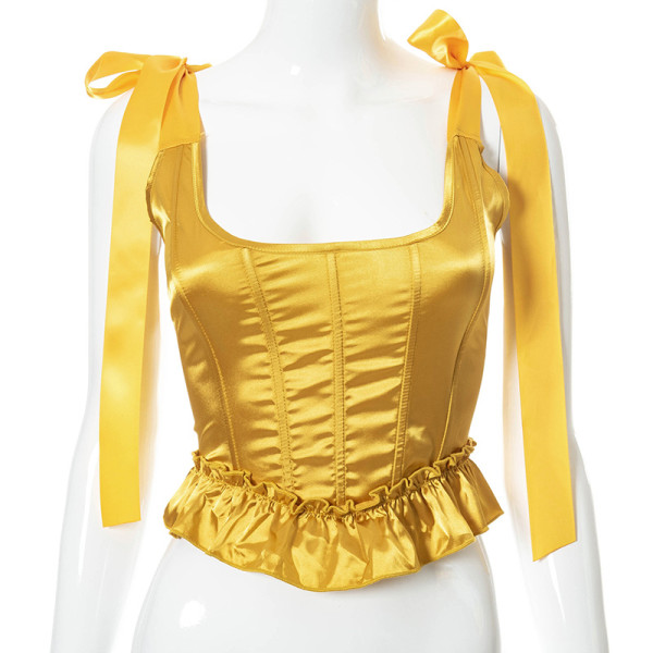 Fashion green ruffle silk lace waist top