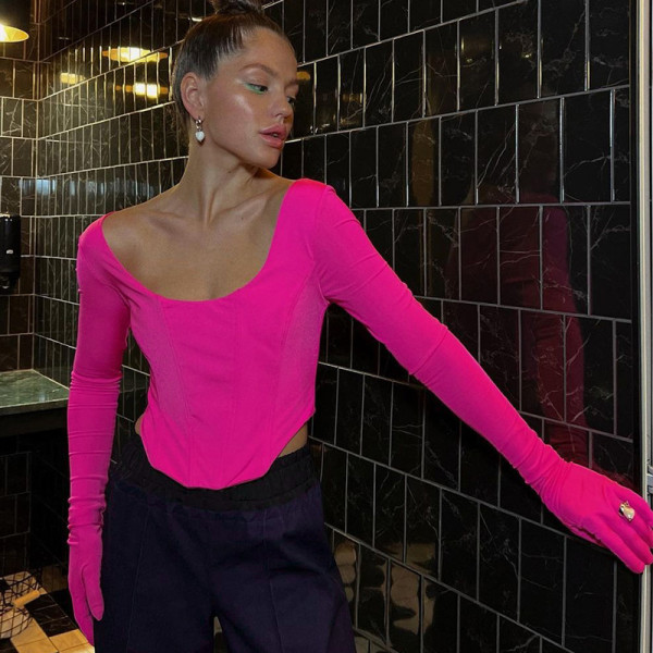 Fashion sexy backless slim long sleeve finger sleeve top