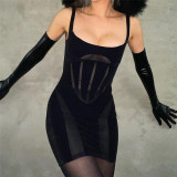 Women's Sexy Spice Girl Low cut Hollow Mesh Perspective Backless Slim Dress