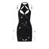Neck button up personalized hollow short sexy hip wrap dress
