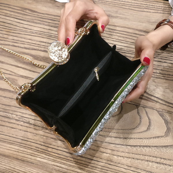 Diamond inlaid concave pillow dinner bag handbag lady's banquet one shoulder cross body small bag chain handbag