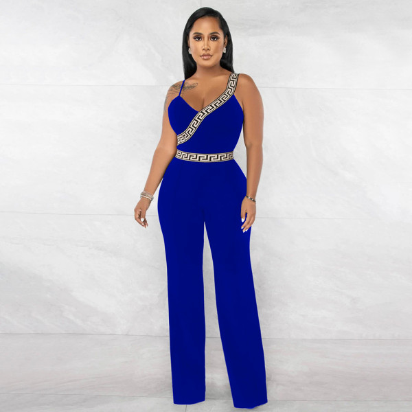 Solid sexy slim one-piece suspenders jumpsuit