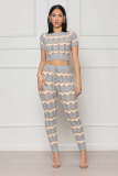 Color blocking wool woven suit wave pattern tight knit two-piece set