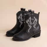 Oversized Women's Shoes Vintage Windmill Stitch Thick Heel Boots