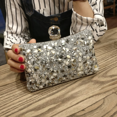 Diamond inlaid concave pillow dinner bag handbag lady's banquet one shoulder cross body small bag chain handbag
