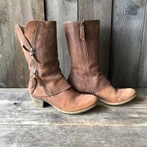 Oversized Women's Shoes Vintage Leather Splice Side Zipper Coarse Heel Knight Boots Oversized Women's Shoes Vintage Leather Splice Side Zipper Coarse Heel Knight Boots