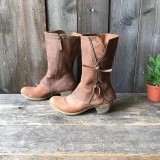 Oversized Women's Shoes Vintage Leather Splice Side Zipper Coarse Heel Knight Boots
