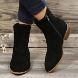 Oversized women's shoes, medium pile, pointed zipper, thick heel and ankle boots